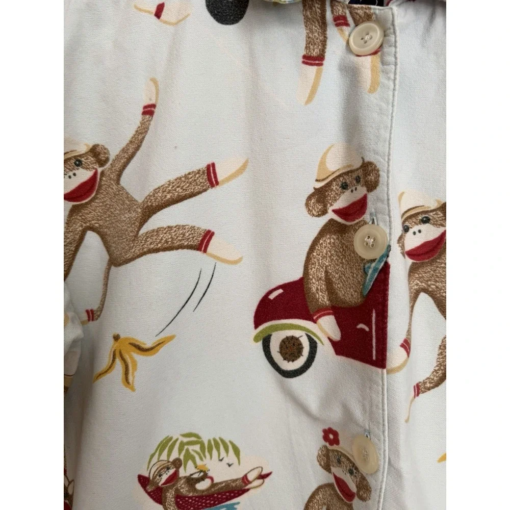 Nick & Nora Sock Monkey Pajama Top Sleepwear Womens‎ S Blue Whimsical Loungewear